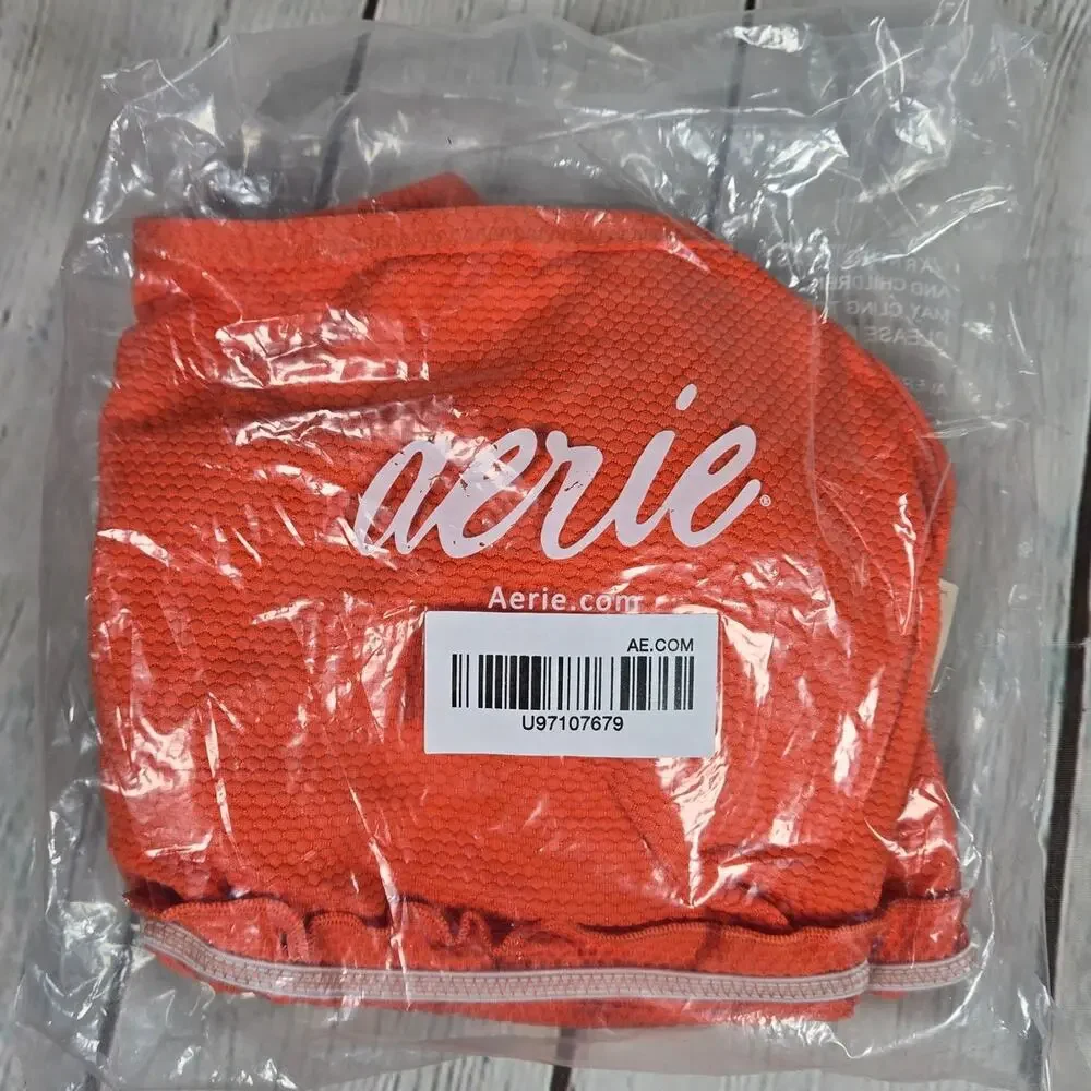 Aerie Textured Orange Scoop‎ Neck Bikini Top M NWT